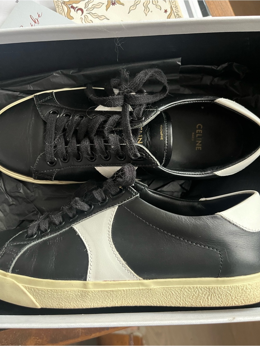 CELINE Women’s Black and White Low-Top Leather Sneakers